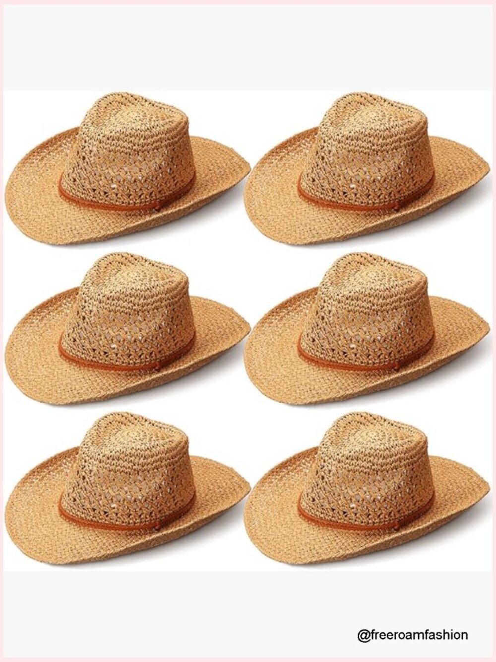 6 Pack Straw Cowboy Hats Wide Brim Sun Protection with Chin Strap for Women Men
